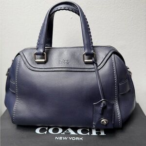 COACH Ace Navy Blue Leather Handbag Mini Boston Bag with Charm Whipstitch